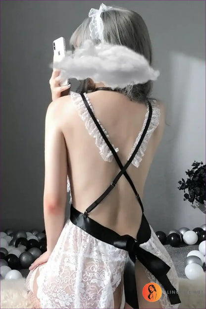 Maid Costume with Allover Lace and Ruffle Trim - Cosy Evening in for Boudoir, Costume, Garter, Halter,