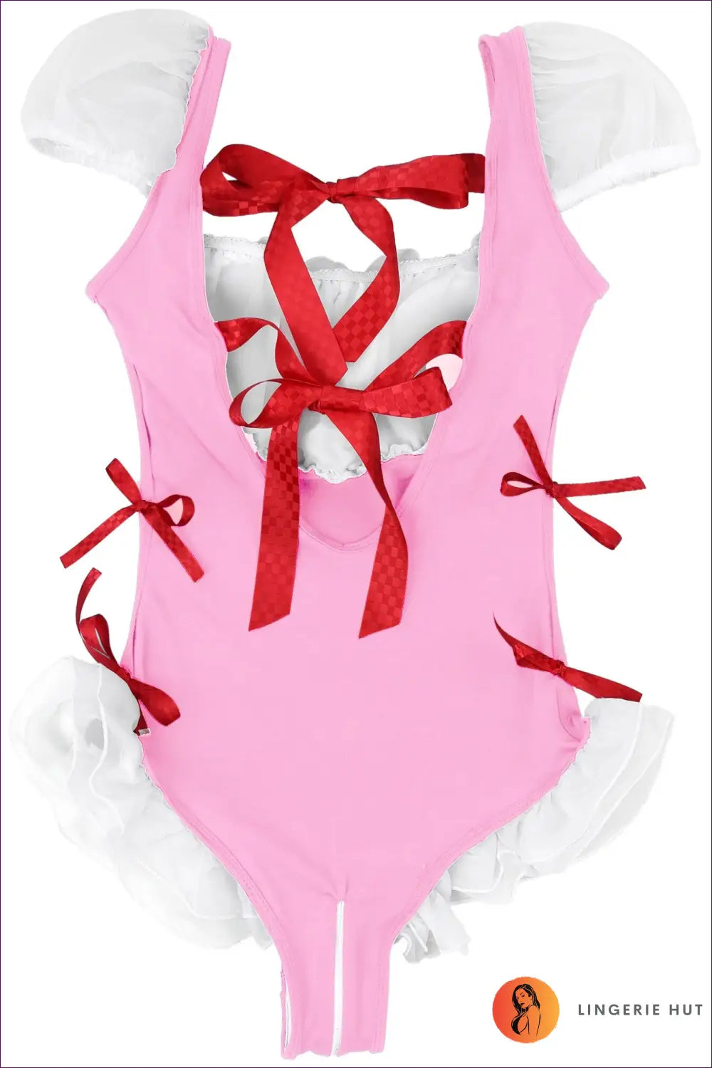 Maid Costume with Back Tie Ruffle - Fantasy Roleplay Ready - Bodysuit - Lingerie - Hut - Plus Size • Polyester