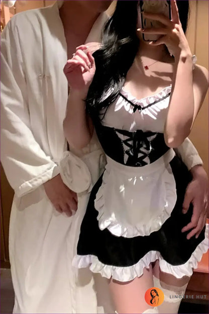 Maid Costume Bodysuit with Apron Skirt - Playful Fantasy - Kytf31c139-white / s - Clubwear • Halloween