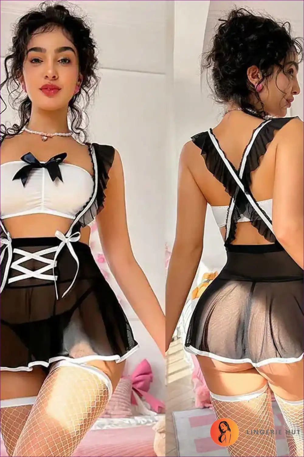 Maid Costume with Frilled Straps and Mini Skirt - Cosplay Confidence for Boudoir, Costume, just In, Lingerie,