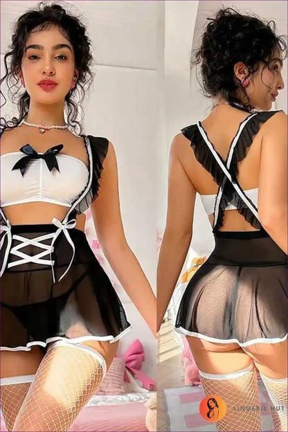 Maid Costume with Frilled Straps and Mini Skirt - Cosplay Confidence for Boudoir, Costume, just In, Lingerie,