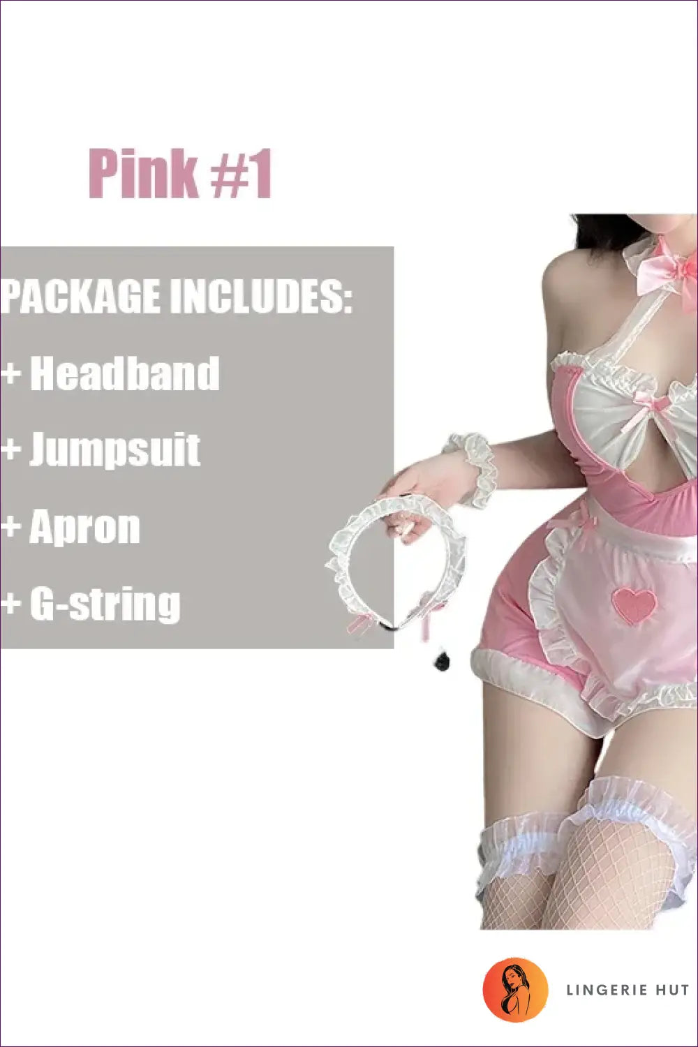 Maid Costume with Frills and Heart Apron - Sweet Fantasy Vibes - Pink1 / one Size - Outfit Set - Lingerie Hut - Boudoir