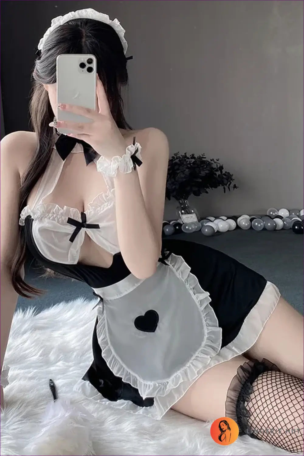 Maid Costume with Frills and Heart Apron - Sweet Fantasy Vibes - Outfit Set - Lingerie Hut - Boudoir • Halter • Mini