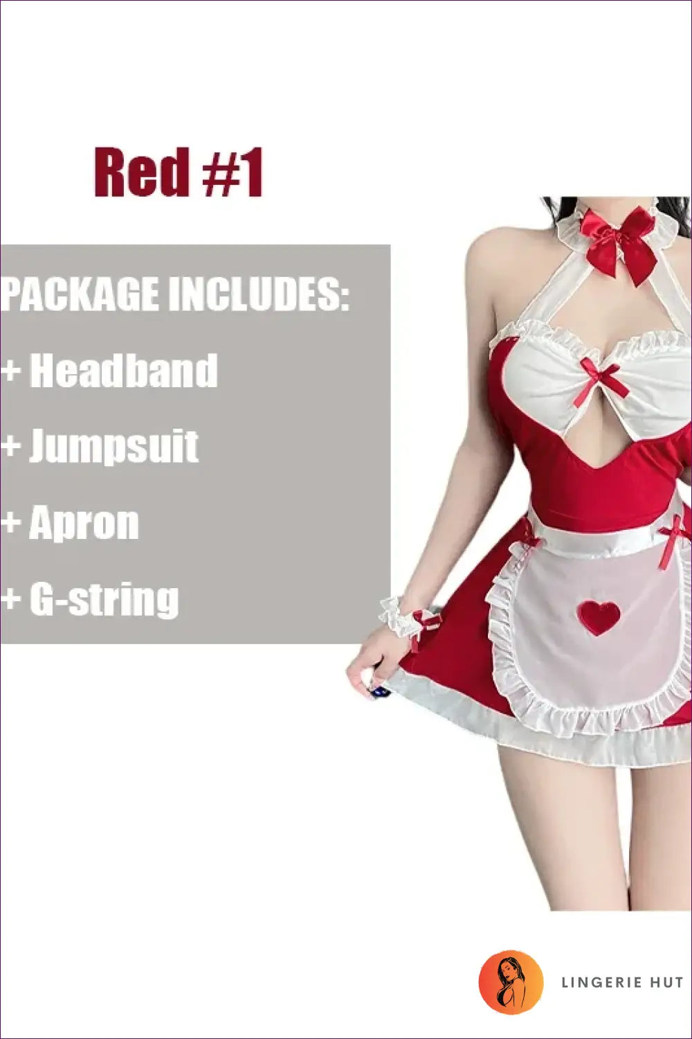 Maid Costume with Frills and Heart Apron - Sweet Fantasy Vibes - Red1 / one Size - Outfit Set - Lingerie Hut - Boudoir