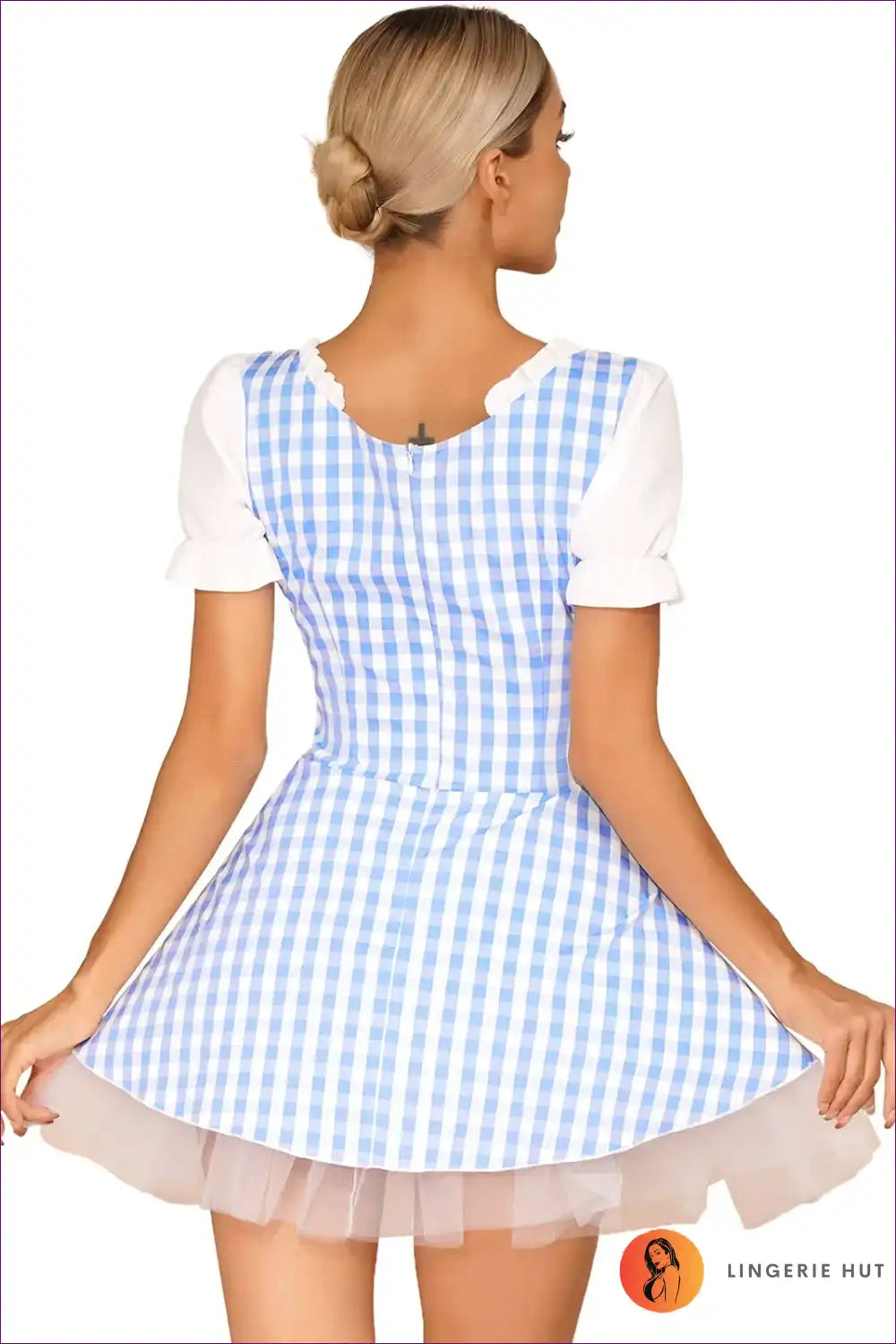 Maid Costume with Gingham Print and Tulle Skirt - Fairytale Cosplay Charm for a Line, Boho, Costume, Dresses,