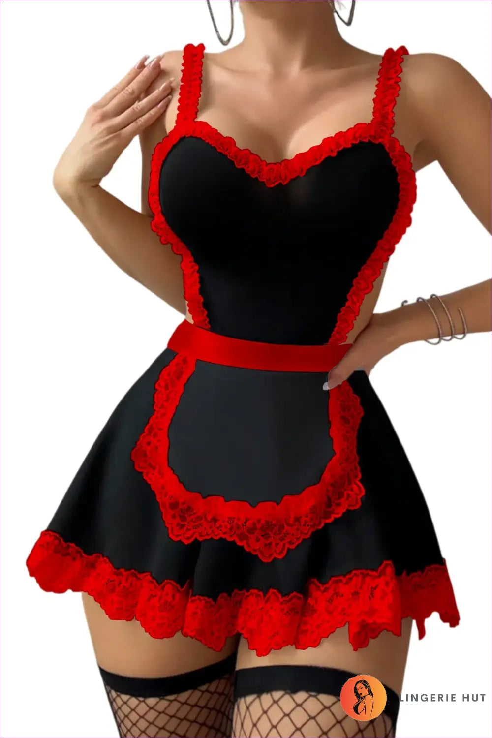 Maid Costume with Lace - Playful Fantasy - Red / s - Halloween • just in • Lingerie • Hut