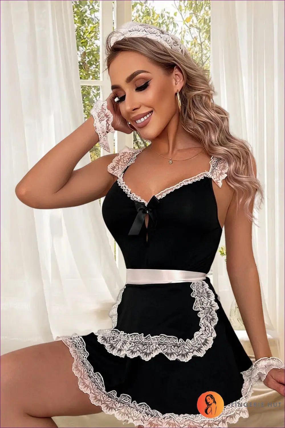 Maid Costume Lingerie Set - Fantasy Roleplay Ready - Bra - Hut - Boudoir • Cutout • Evening Wear • Lace