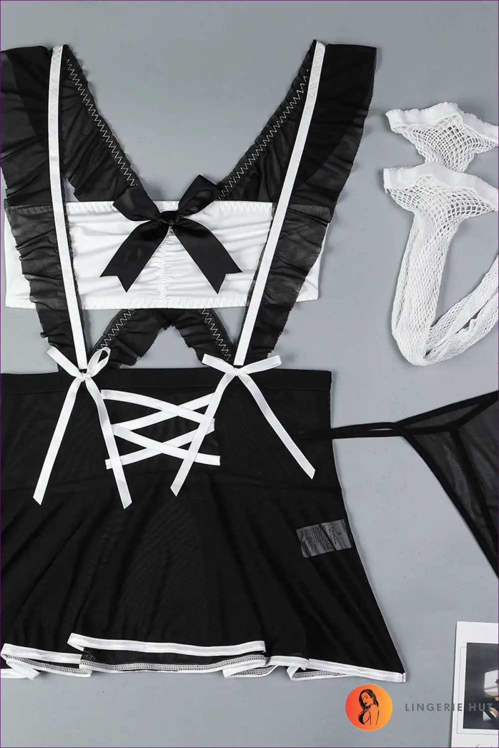Maid Costume Mesh Four-piece Set - Playful Fantasy Ready - s / Black - Outfit - Cutout • Mini - Lingerie Hut