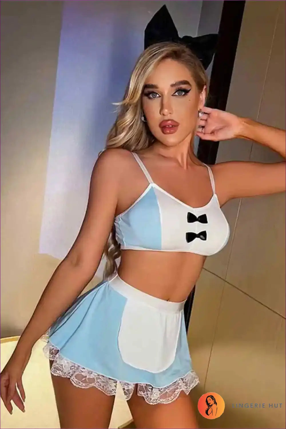 Maid Costume Outfit Set - Fantasy Roleplay Ready - Blue / s - Costumes - Lingerie Hut - Crop • Lace • Mini