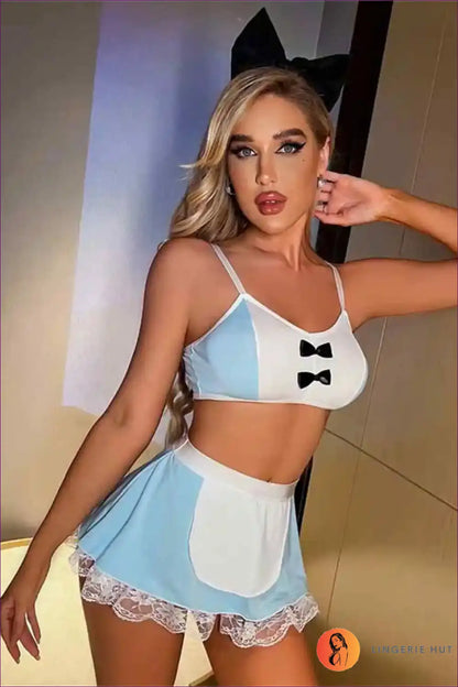 Maid Costume Outfit Set - Fantasy Roleplay Ready - Blue / s - Costumes - Lingerie Hut - Crop • Lace • Mini