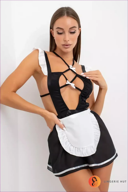 Maid Costume Set with Strappy Halter - Fantasy Roleplay Ready - Outfit - Lingerie Hut - Backless • Boudoir • Cutout