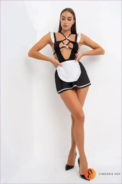 Maid Costume Set with Strappy Halter - Fantasy Roleplay Ready - Outfit - Lingerie Hut - Backless • Boudoir • Cutout