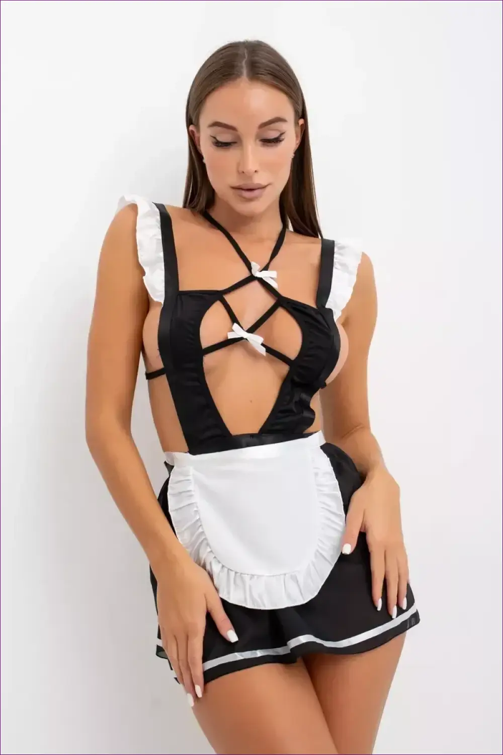 Maid Costume Set with Strappy Halter - Fantasy Roleplay Ready - Outfit - Lingerie Hut - Backless • Boudoir • Cutout