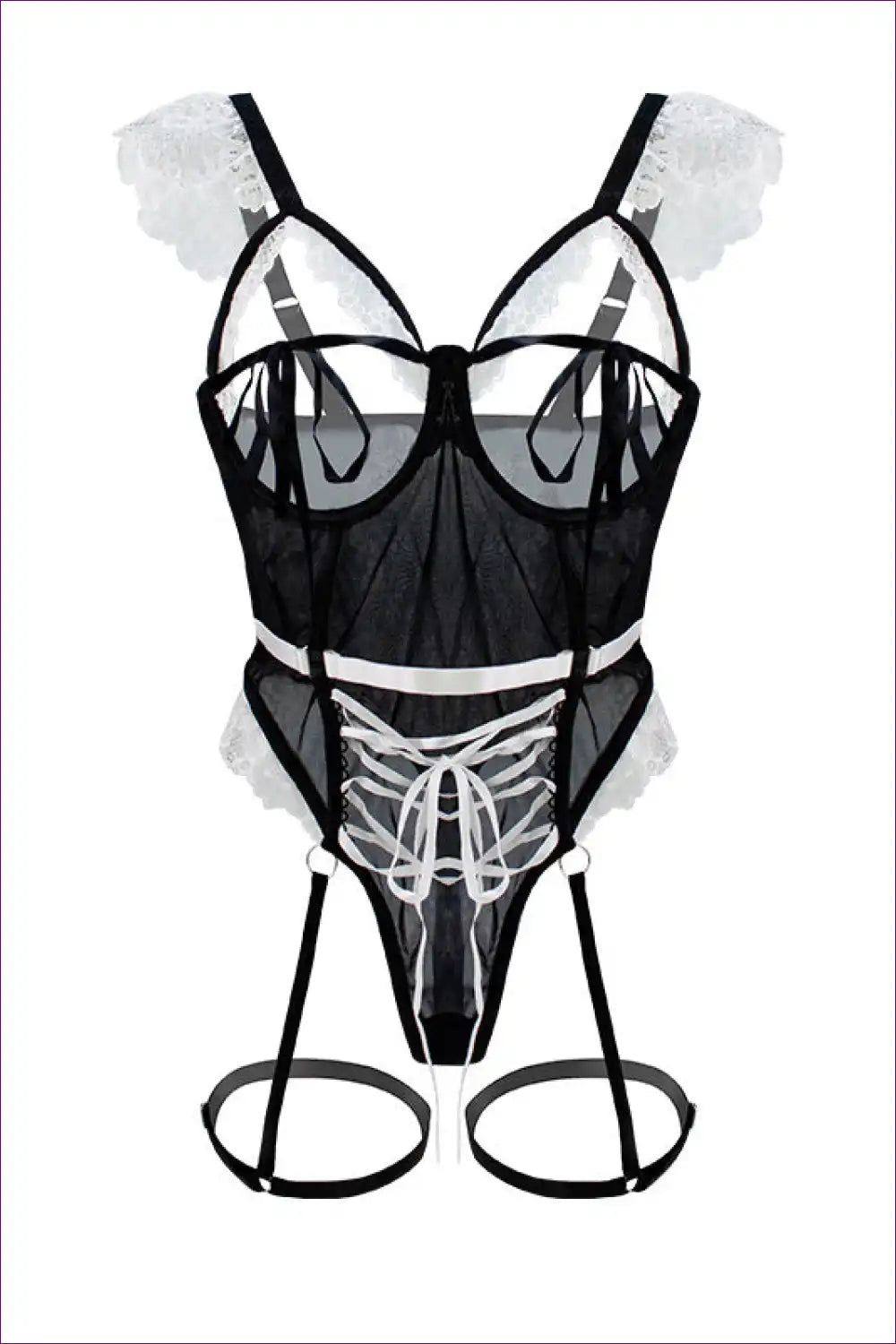 Maid-inspired Bodysuit with Lace-up Colour Block Design for Bodysuit, Costume, Cutout, Maid, Party