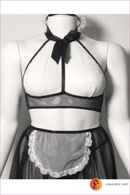 Maid Lingerie Set with Lace Edge and Cutouts - Suspender Style for Boudoir, Costume, Cutout, Lingerie,