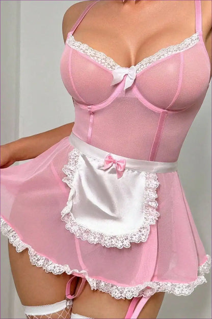 Maid Uniform Babydoll with Ruffle and Bow - Playful Evening for Babydoll, Costume, Evening Wear, Lingerie,