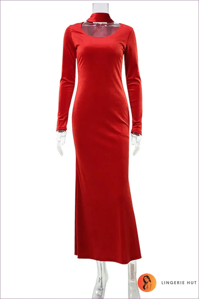 Maxi Bodycon Dress with Scarf Neck - Understated Glamour
