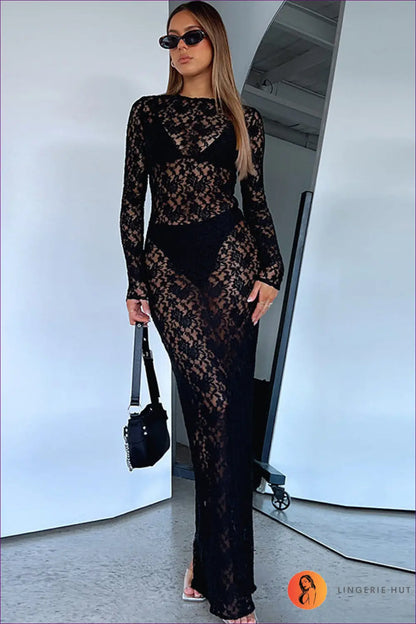 Maxi Bodycon Party Dress with Lace Detail - Effortless Glamour - Dresses - Lingerie Hut - Autumn • Clubwear • Fishnet