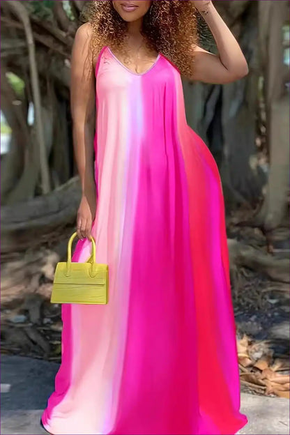 Maxi Cami Dress with Deep v Neck - Summer Escape for Backless, Boho, Casual, Chiffon, Cutout