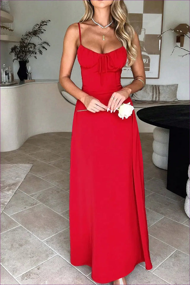 Red Cami Strap Maxi Dress