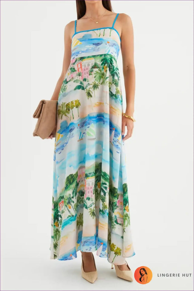 Maxi A-Line Dress with Architectural Print - Effortless Elegance