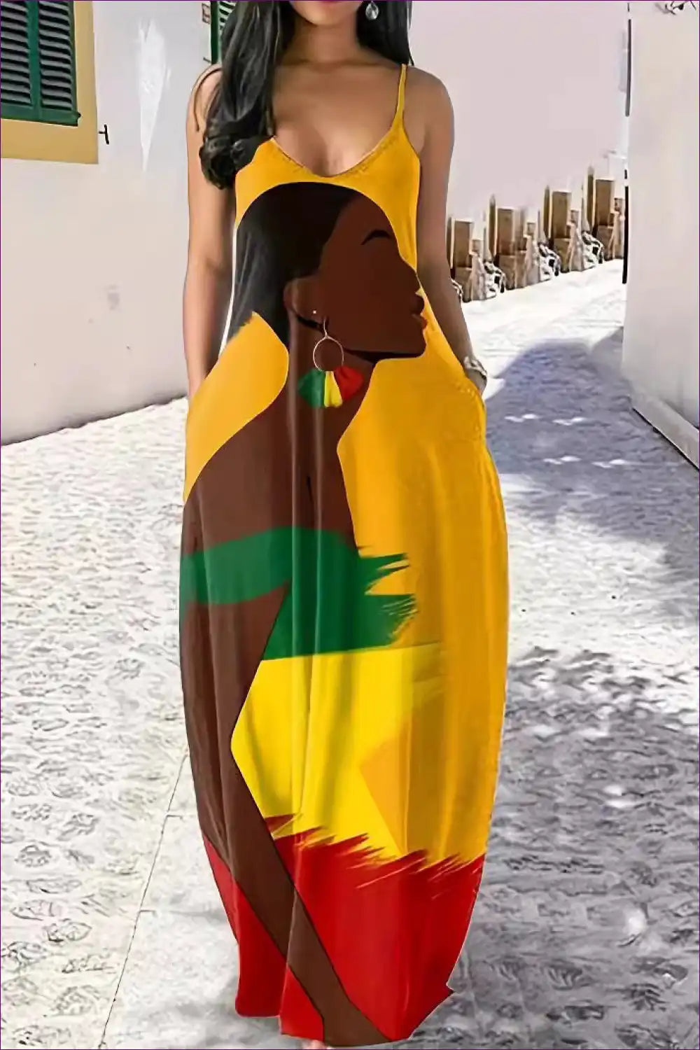 Maxi Dress with Artistic Print - Effortless Holiday Escape for Boho, Casual, Cutout, Dress, Everyday