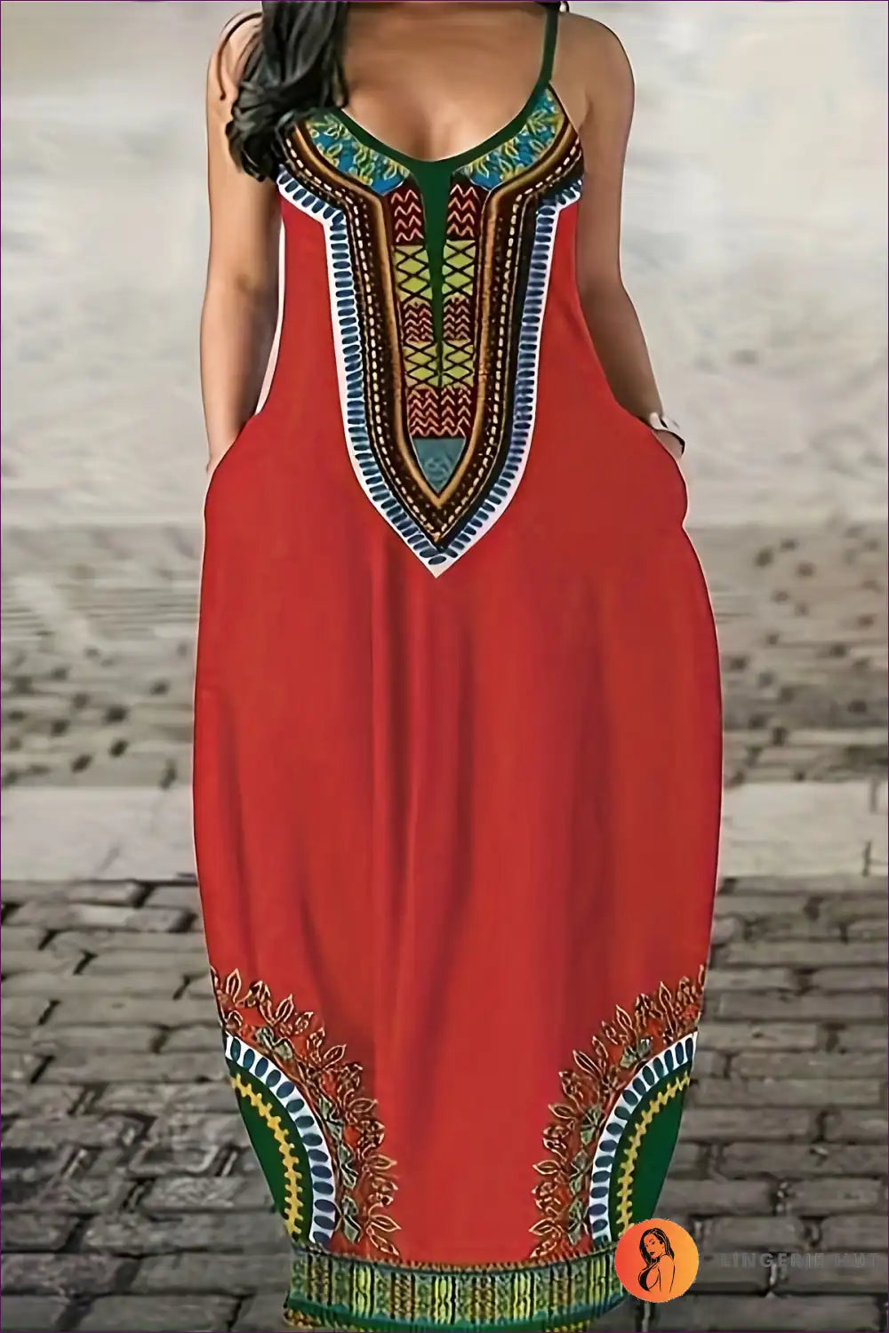 Maxi Dress with Artistic Print - Effortless Holiday Escape for Boho, Casual, Cutout, Dress, Everyday
