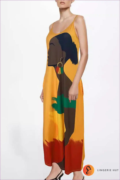 Maxi Dress with Artistic Print - Effortless Holiday Escape for Boho, Casual, Cutout, Dress, Everyday