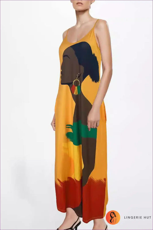 Maxi Dress with Artistic Print - Effortless Holiday Escape for Boho, Casual, Cutout, Dress, Everyday
