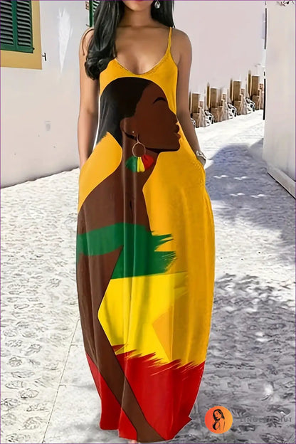 Maxi Dress with Artistic Print - Effortless Holiday Escape for Boho, Casual, Cutout, Dress, Everyday