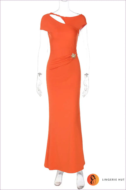 Maxi Cutout Dress with One-shoulder Detail - Statement Evenings - s / Orange - Dresses - Lingerie Hut - All Season
