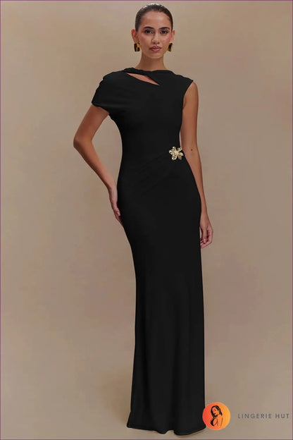 Maxi Cutout Dress with One-shoulder Detail - Statement Evenings - s / Black - Dresses - Lingerie Hut - All Season