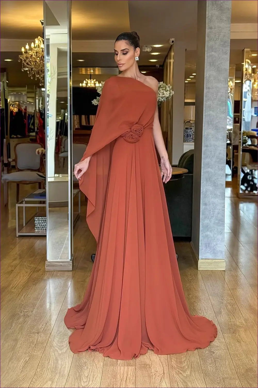 Maxi Dress with Asymmetric Drape - Architectural Grace - Dresses - Lingerie Hut - Autumn • Backless • Cutout • Evening