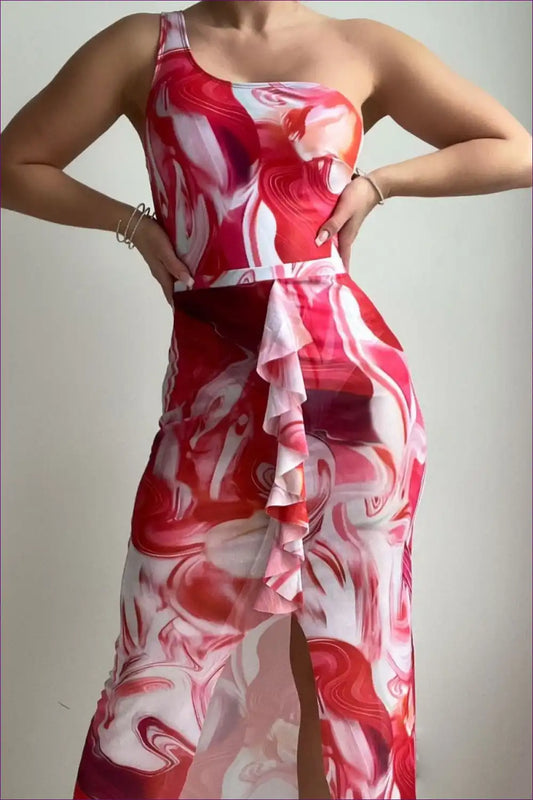 Maxi Dress with Asymmetric Neckline - Artistic Expression for All Season, Boho, Cutout, Dress, Evening Wear