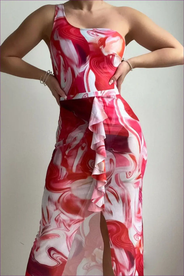 Maxi Dress with Asymmetric Neckline - Artistic Expression