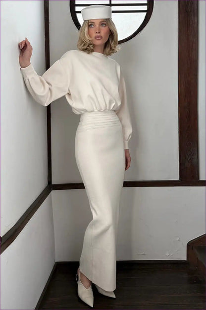 Maxi Dress with Balloon Sleeves - Effortless Grace for A-line, All Season, Autumn, Boho, Casual