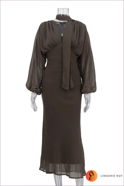 Maxi Dress with Balloon Sleeves - Effortless Romance - s / Brown - Dresses - Lingerie Hut - A-line • All Season • Boho