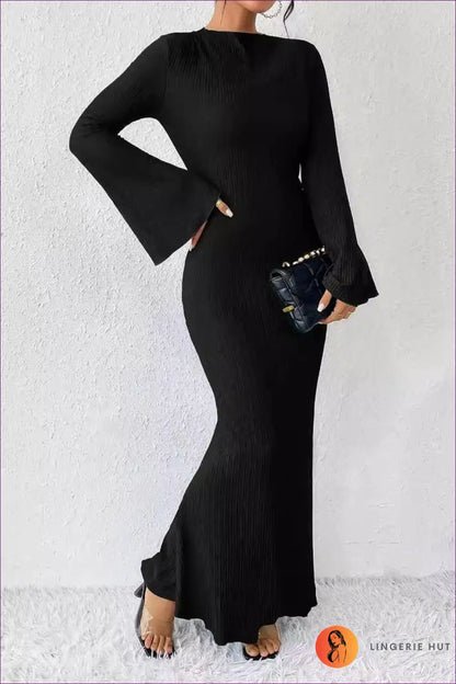 Maxi Dress with Bell Sleeves - Bohemian Sophistication - s / Black - Dresses - Lingerie Hut - A-line • All Season