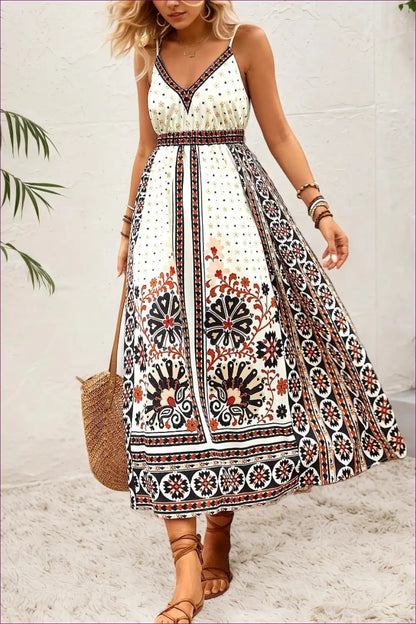 Maxi Dress with Bohemian Print - Free-spirited Getaway Mood for A-line, Backless, Boho, Dress, Dresses