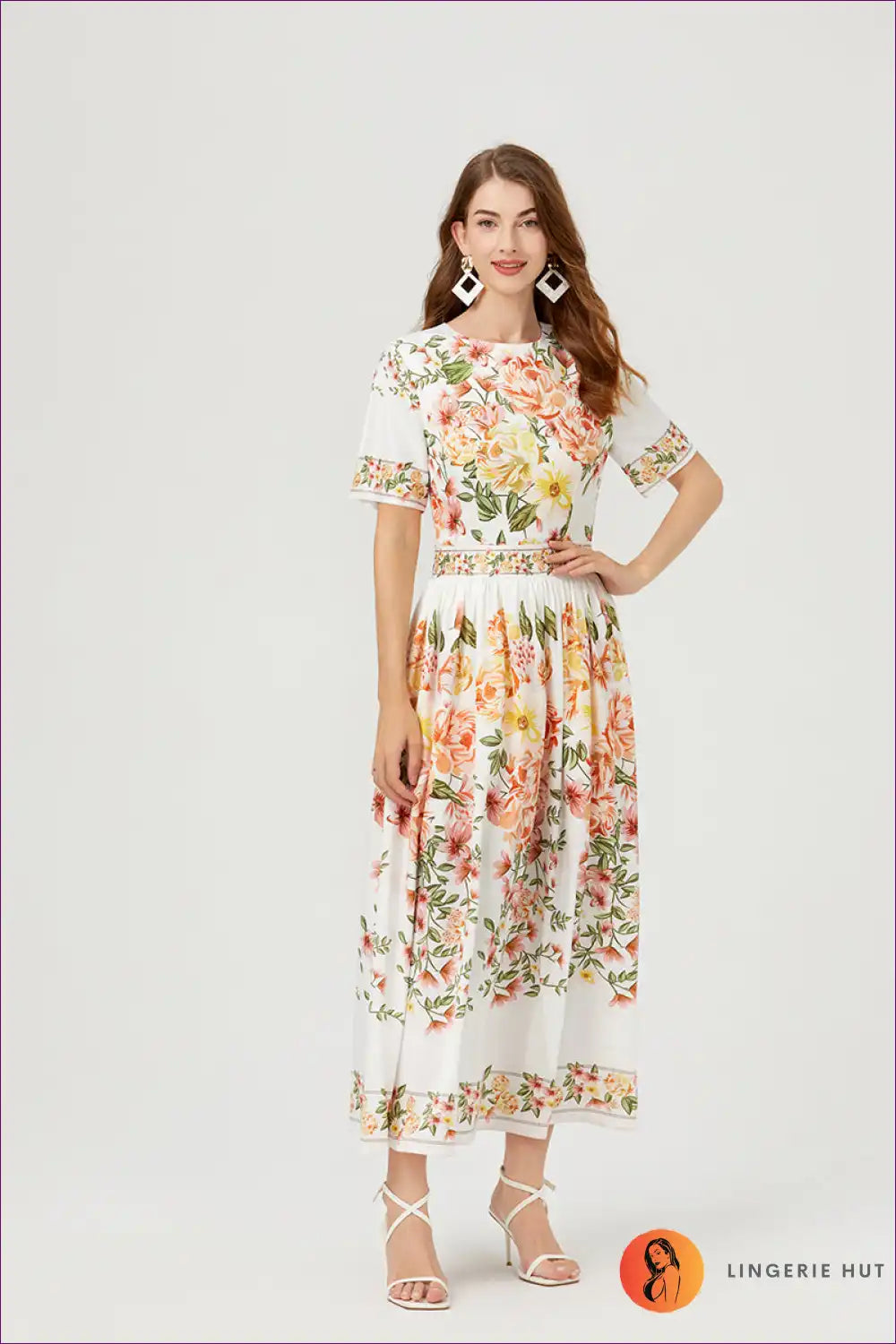 Maxi Dress with Botanical Print - Garden Party Elegance for A-line, Casual, Dress, Floral, Formal Wear