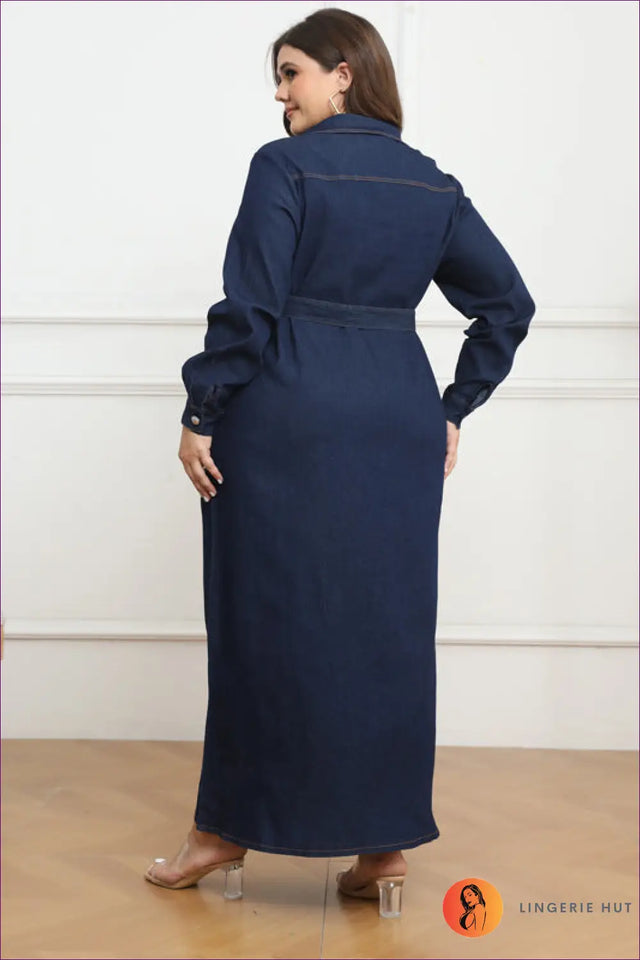 Denim Shirt Dress with Button Front and Belt