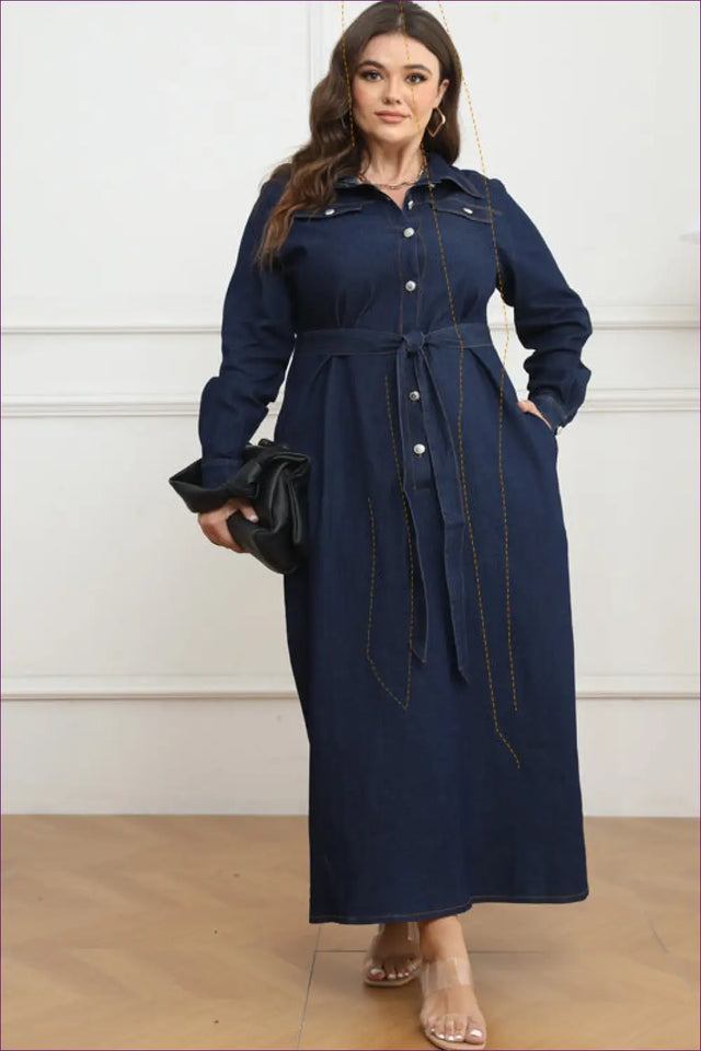 Denim Shirt Dress with Button Front and Belt