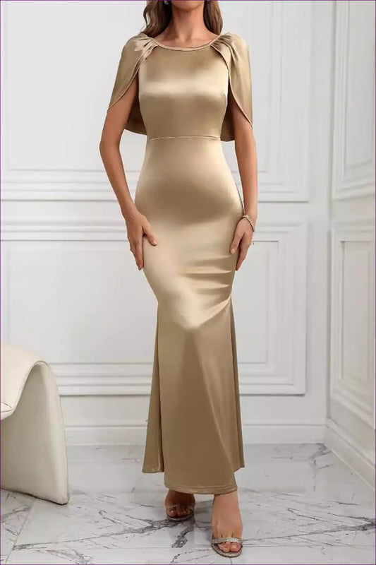 Maxi Dress with Cape Overlay - Quiet Luxury Evenings for All Season, Bodycon, Dress, Evening Wear, Formal Wear