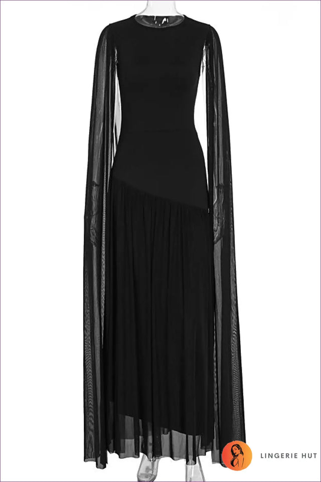 Cape Sleeve Maxi Dress - Red Evening Elegance