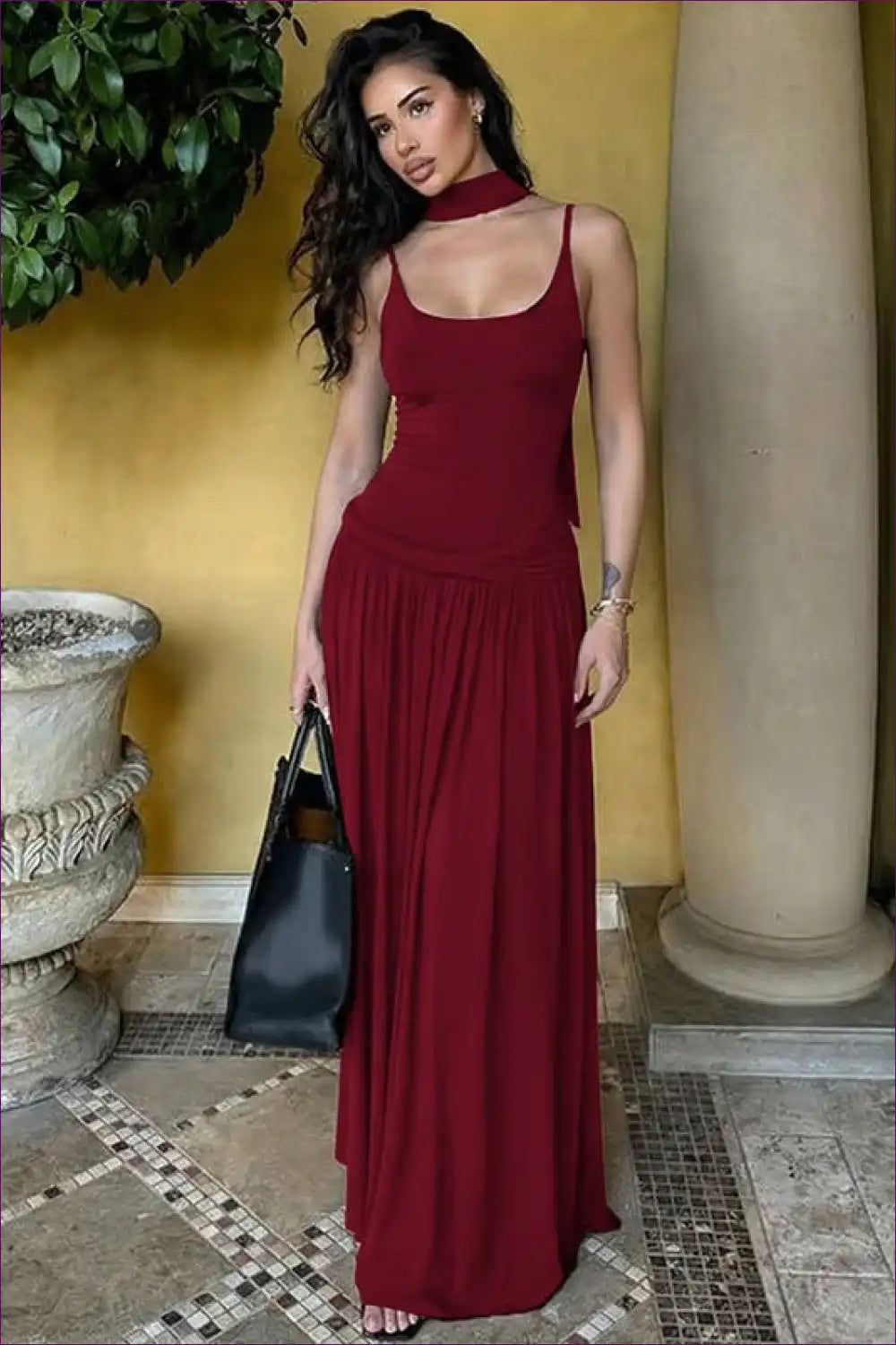 Maxi Dress with Choker Neckline - Romantic Evenings for A-line, Casual, Dress, Evening Wear, Formal Wear