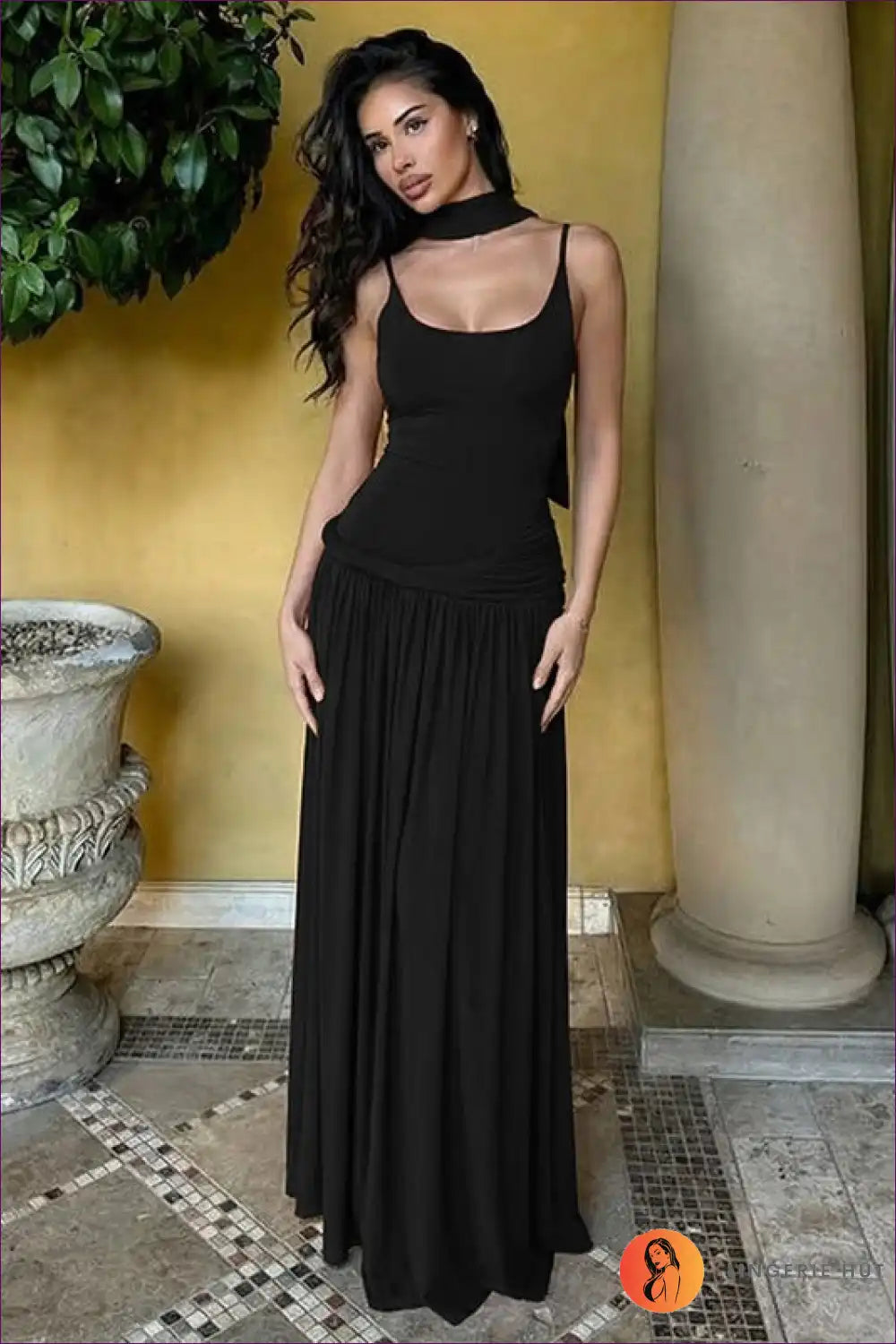 Maxi Dress with Choker Neckline - Romantic Evenings for A-line, Casual, Dress, Evening Wear, Formal Wear