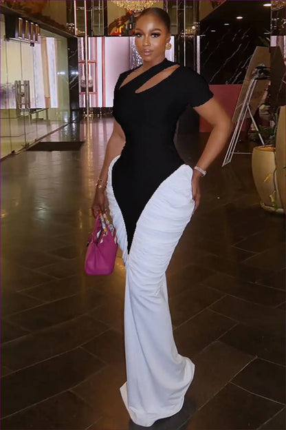 Maxi Dress with Colour Block Design - Modern Elegance for All Season, Bodycon, Cutout, Dress, Evening Wear