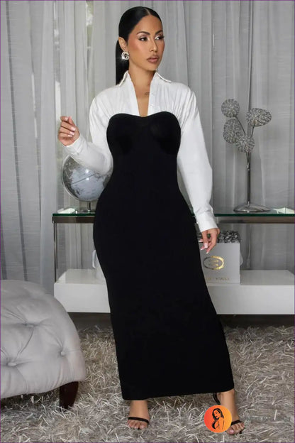 Maxi Dress with Contrast Bodice - Modern Sophistication for A-line, All Season, Dress, Evening Wear, Everyday