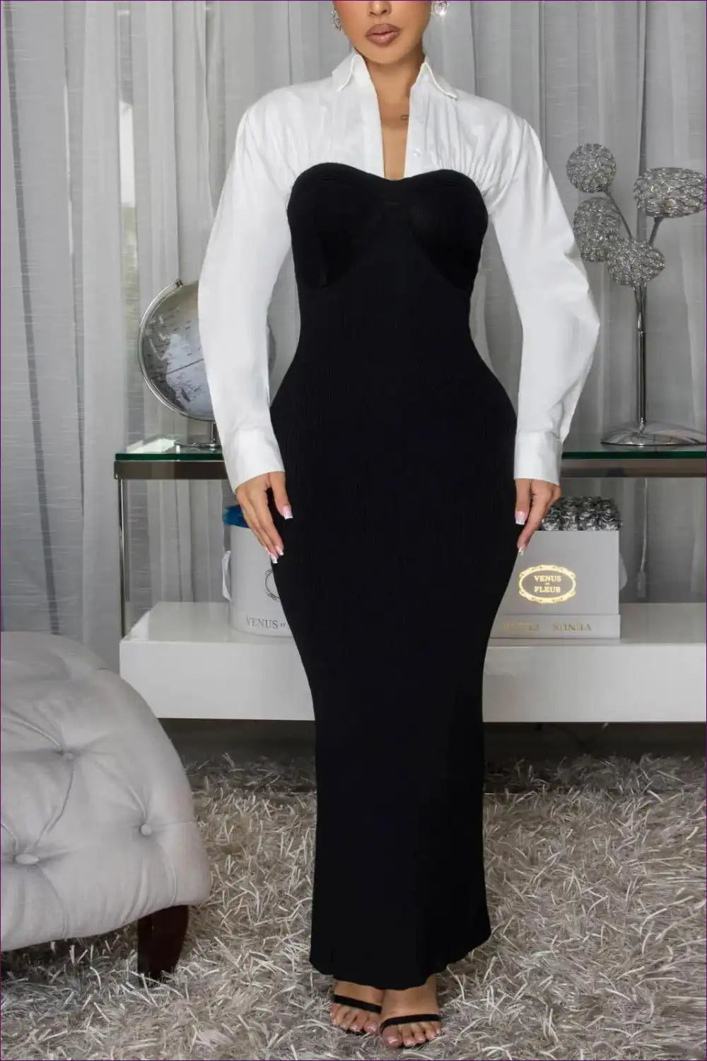 Maxi Dress with Contrast Bodice - Modern Sophistication for A-line, All Season, Dress, Evening Wear, Everyday