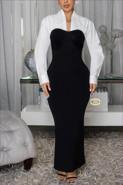 Maxi Dress with Contrast Bodice - Modern Sophistication for A-line, All Season, Dress, Evening Wear, Everyday